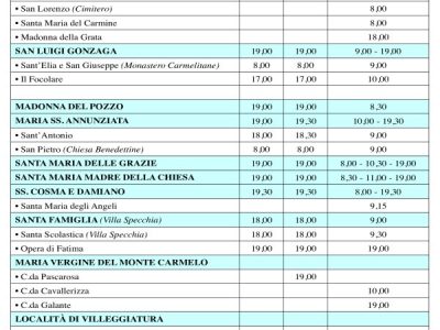 Orari SS. Messe feriali e festive in Ostuni